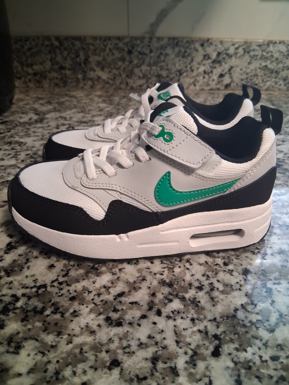 Kids Air Nike White Black Sneakers with Teal Swoosh Size 12C - Picture 3 of 8